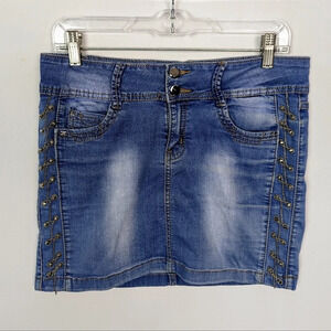 TSD 1986 Sz.29 Sexy Y2K Studded Bling Denim Mini Skirt Vintage Bratz Spice Girls